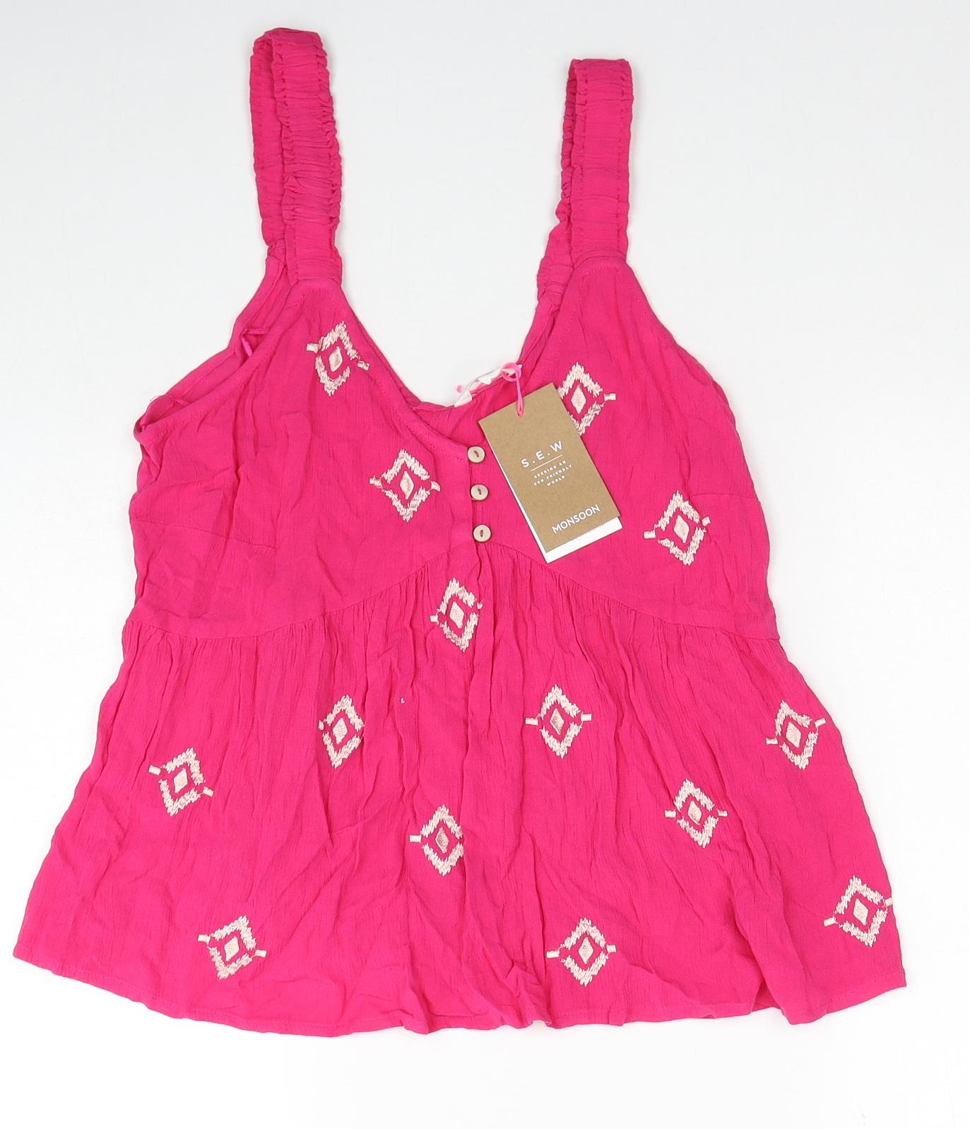 Monsoon Womens Pink Geometric Viscose Basic Tank Size M Scoop Neck