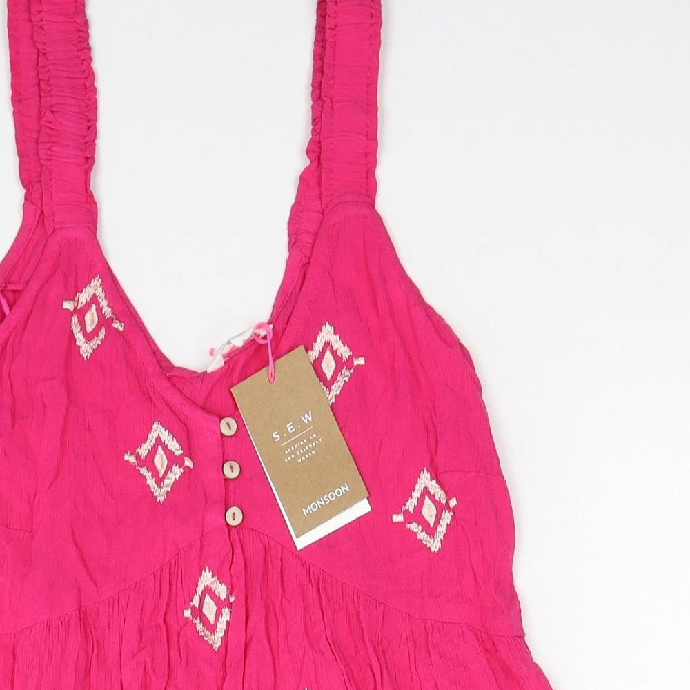Monsoon Womens Pink Geometric Viscose Basic Tank Size M Scoop Neck