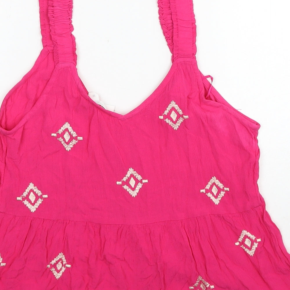 Monsoon Womens Pink Geometric Viscose Basic Tank Size M Scoop Neck