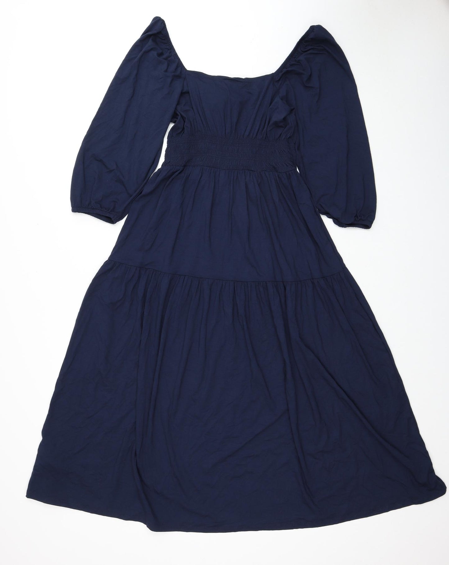 Marks and Spencer Womens Blue Viscose A-Line Size 12 Square Neck Pullover