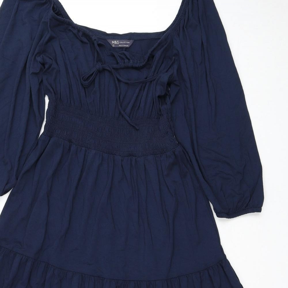 Marks and Spencer Womens Blue Viscose A-Line Size 12 Square Neck Pullover