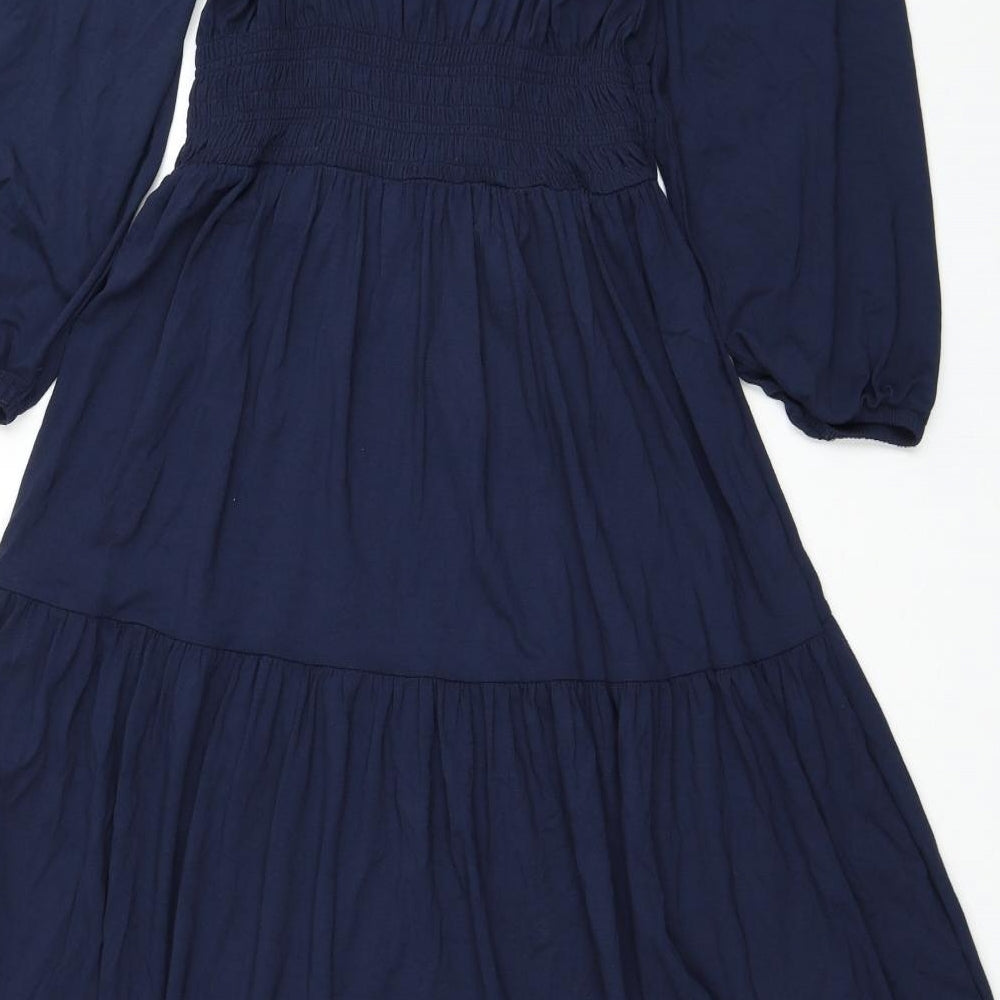 Marks and Spencer Womens Blue Viscose A-Line Size 12 Square Neck Pullover