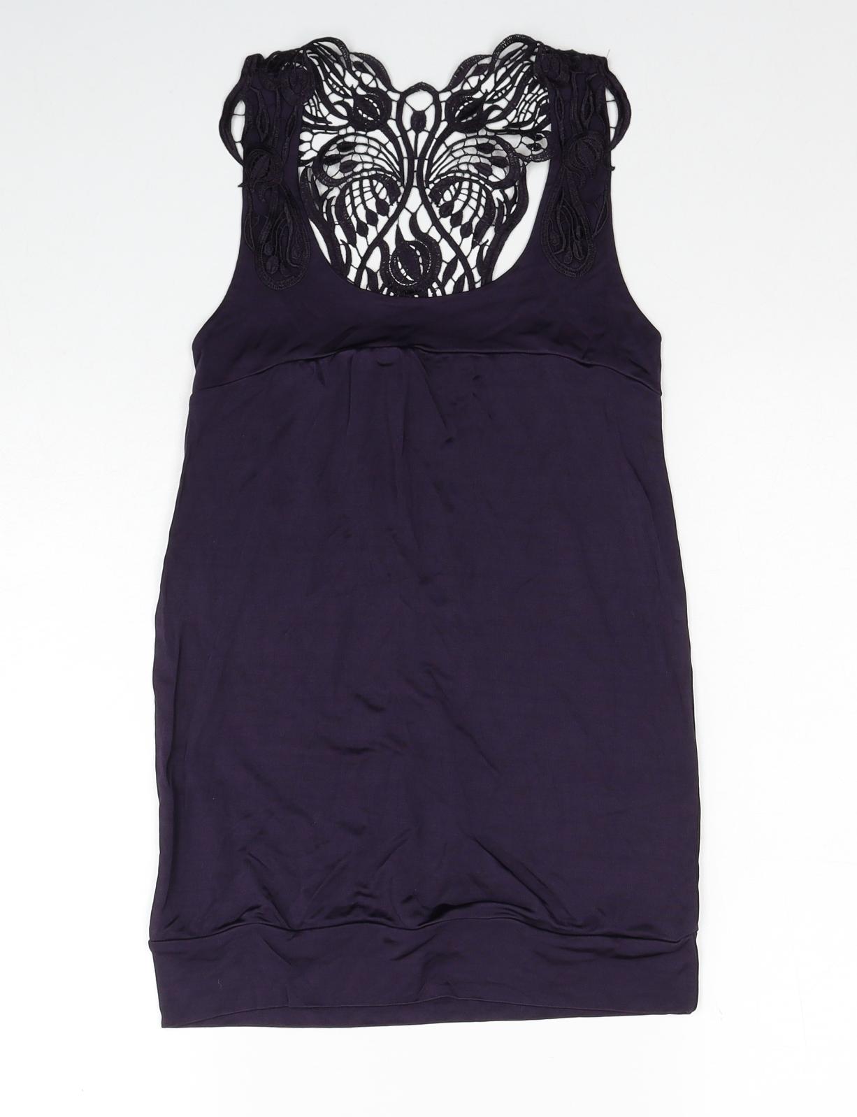 Mango Womens Purple Polyester Tunic Tank Size S Scoop Neck - Crochet Racerback Back Detail
