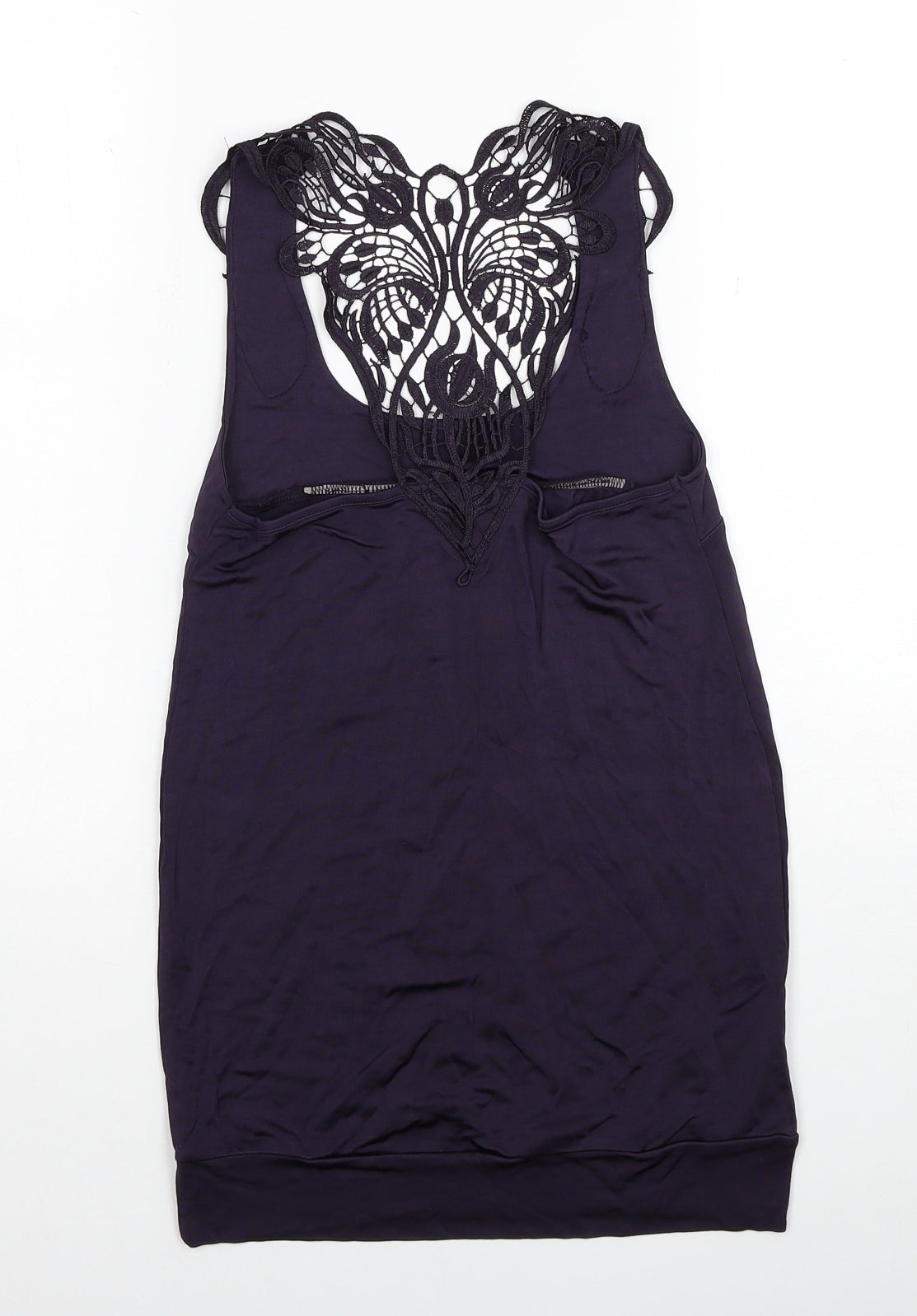 Mango Womens Purple Polyester Tunic Tank Size S Scoop Neck - Crochet Racerback Back Detail