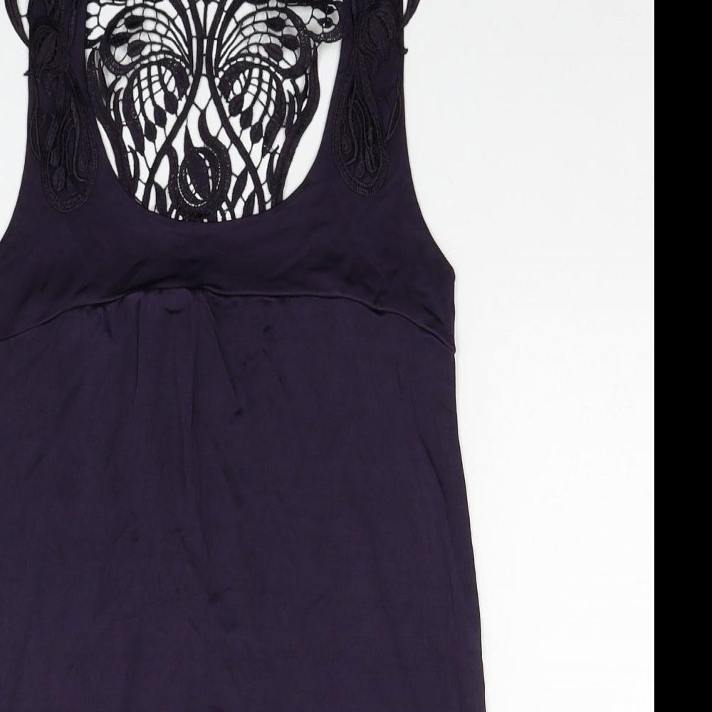 Mango Womens Purple Polyester Tunic Tank Size S Scoop Neck - Crochet Racerback Back Detail