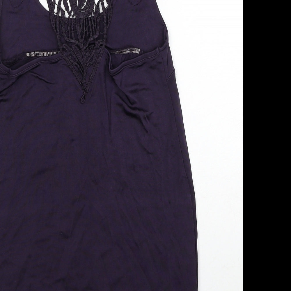 Mango Womens Purple Polyester Tunic Tank Size S Scoop Neck - Crochet Racerback Back Detail