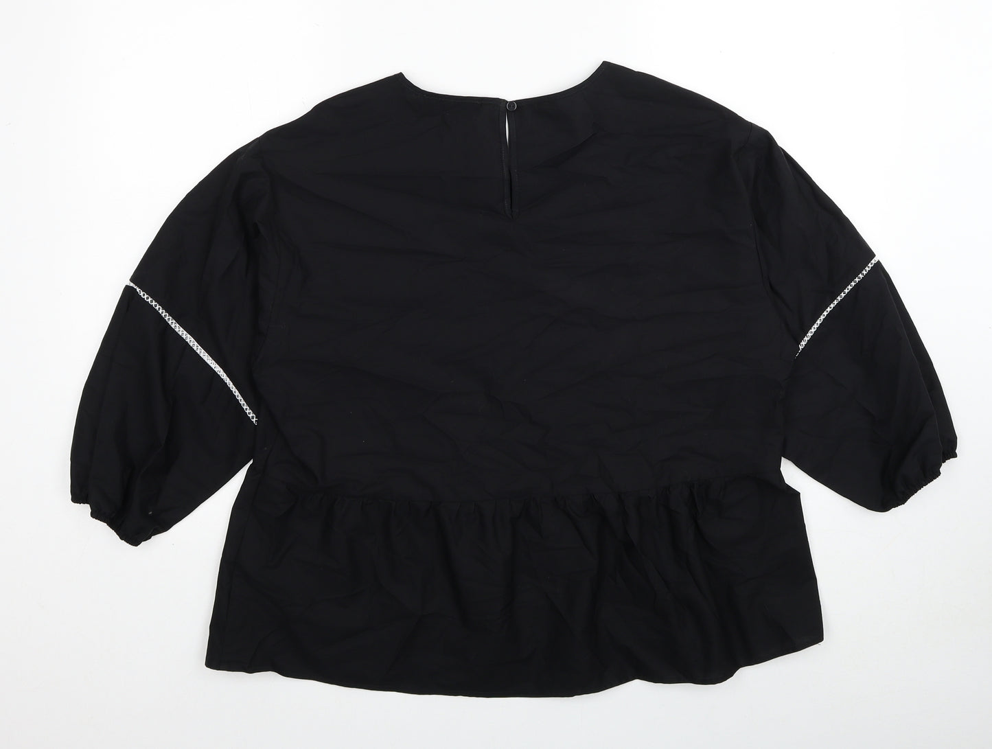 Marks and Spencer Womens Black Cotton Basic Blouse Size 12 Scoop Neck - Smock