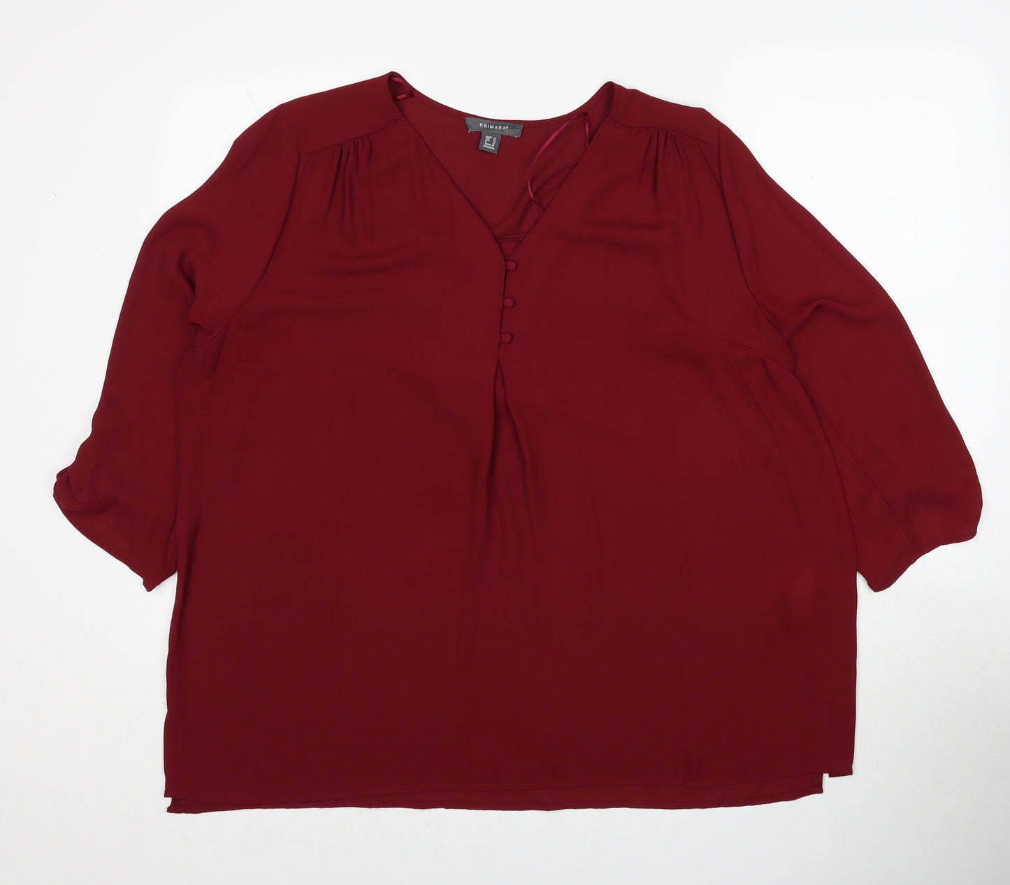 Primark Womens Red Polyester Basic Blouse Size 20 V-Neck
