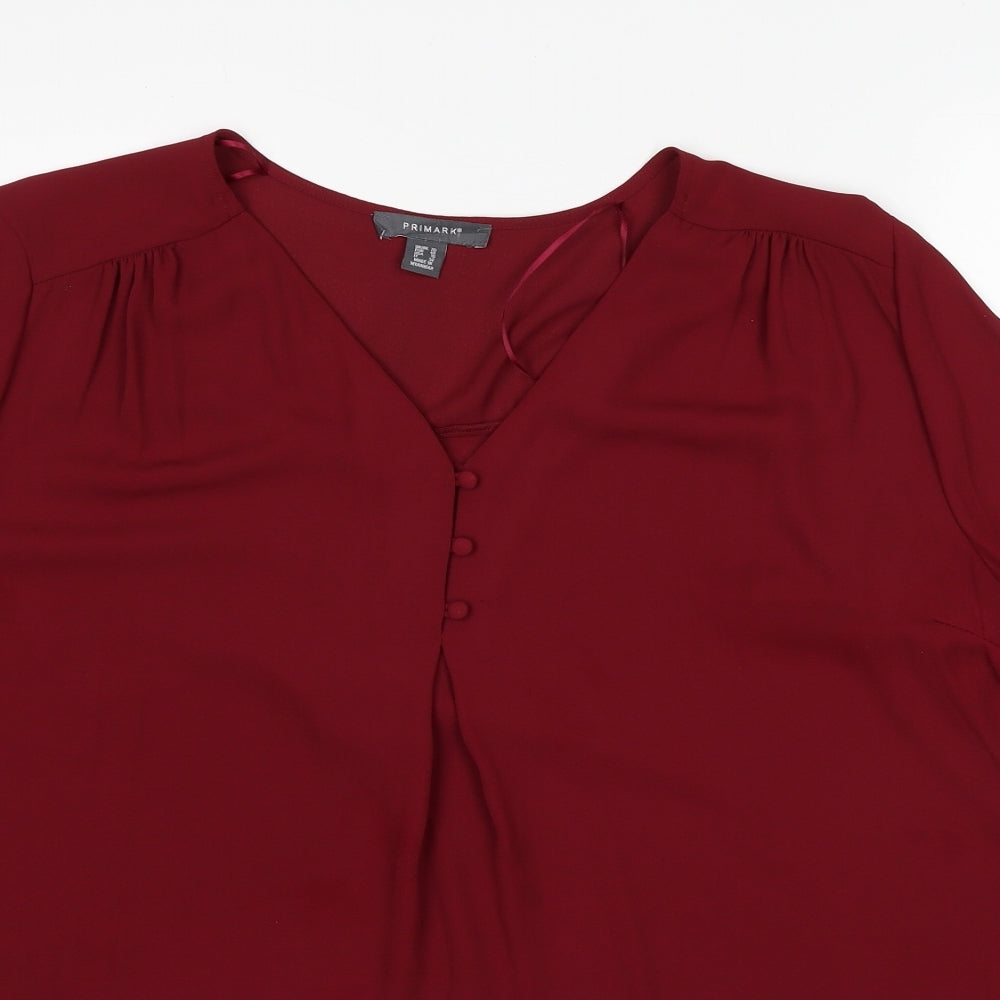 Primark Womens Red Polyester Basic Blouse Size 20 V-Neck