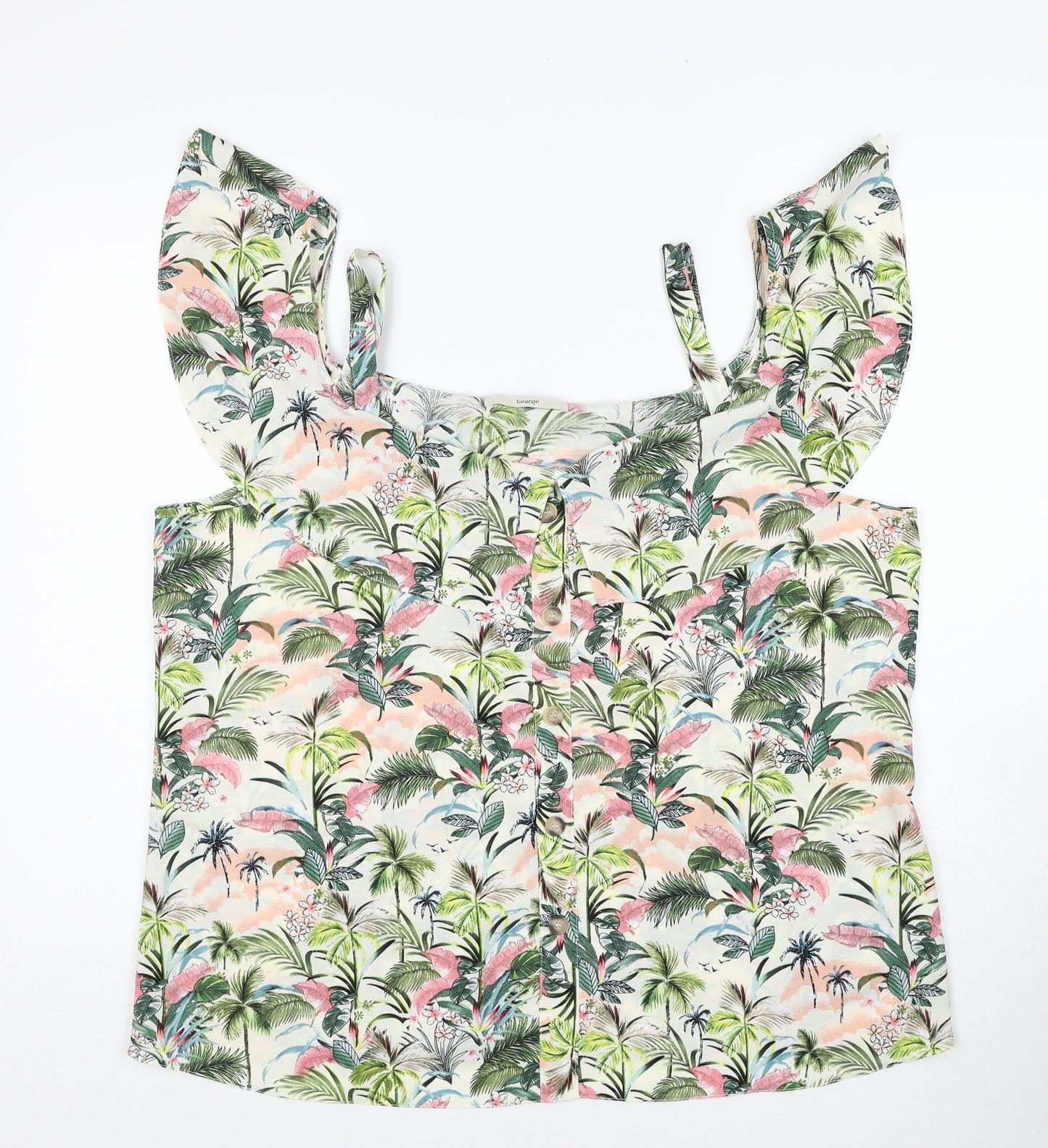 George Womens Multicoloured Geometric Polyester Basic Blouse Size 18 Scoop Neck - Jungle Print Cold Shoulder