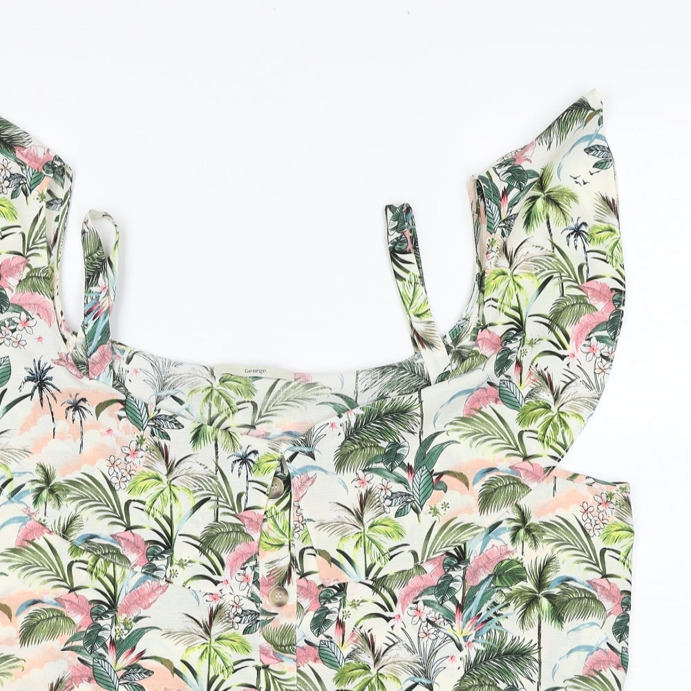 George Womens Multicoloured Geometric Polyester Basic Blouse Size 18 Scoop Neck - Jungle Print Cold Shoulder