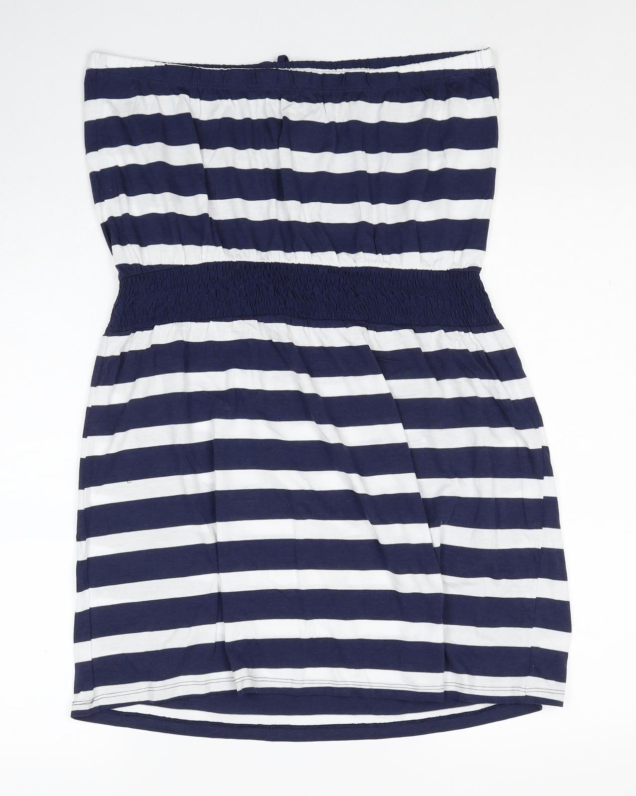 Matalan Womens Blue Striped Cotton Tank Dress Size L Square Neck Pullover