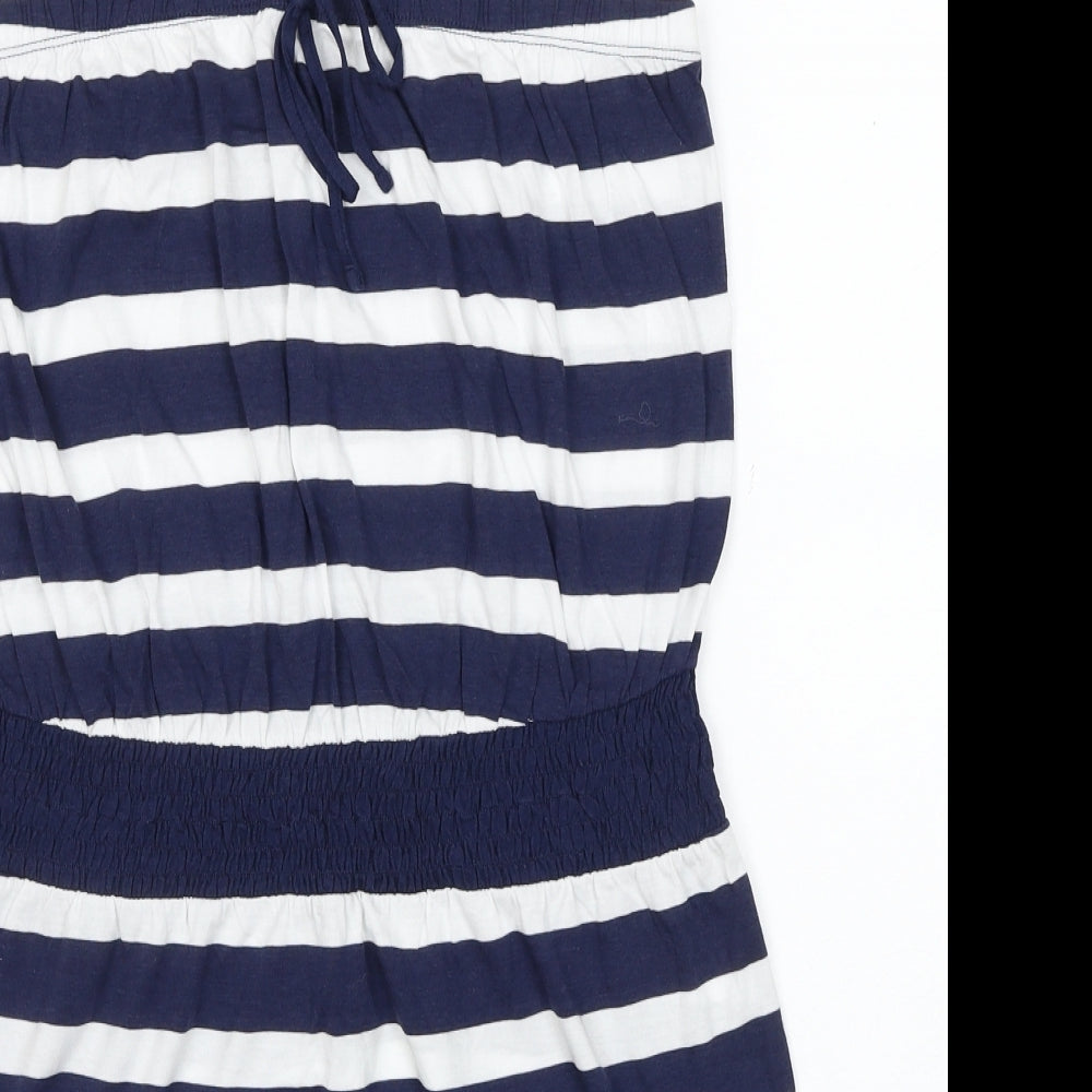 Matalan Womens Blue Striped Cotton Tank Dress Size L Square Neck Pullover