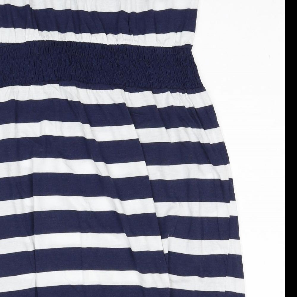 Matalan Womens Blue Striped Cotton Tank Dress Size L Square Neck Pullover