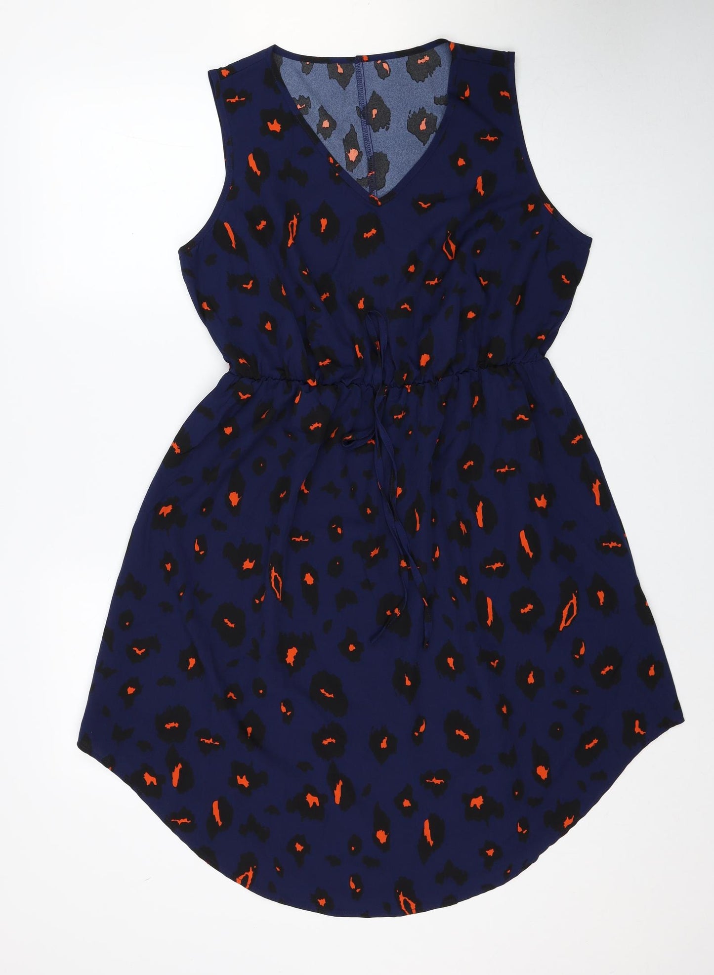 SheIn Womens Blue Animal Print Polyester Fit & Flare Size XL V-Neck Pullover - Leopard Pattern