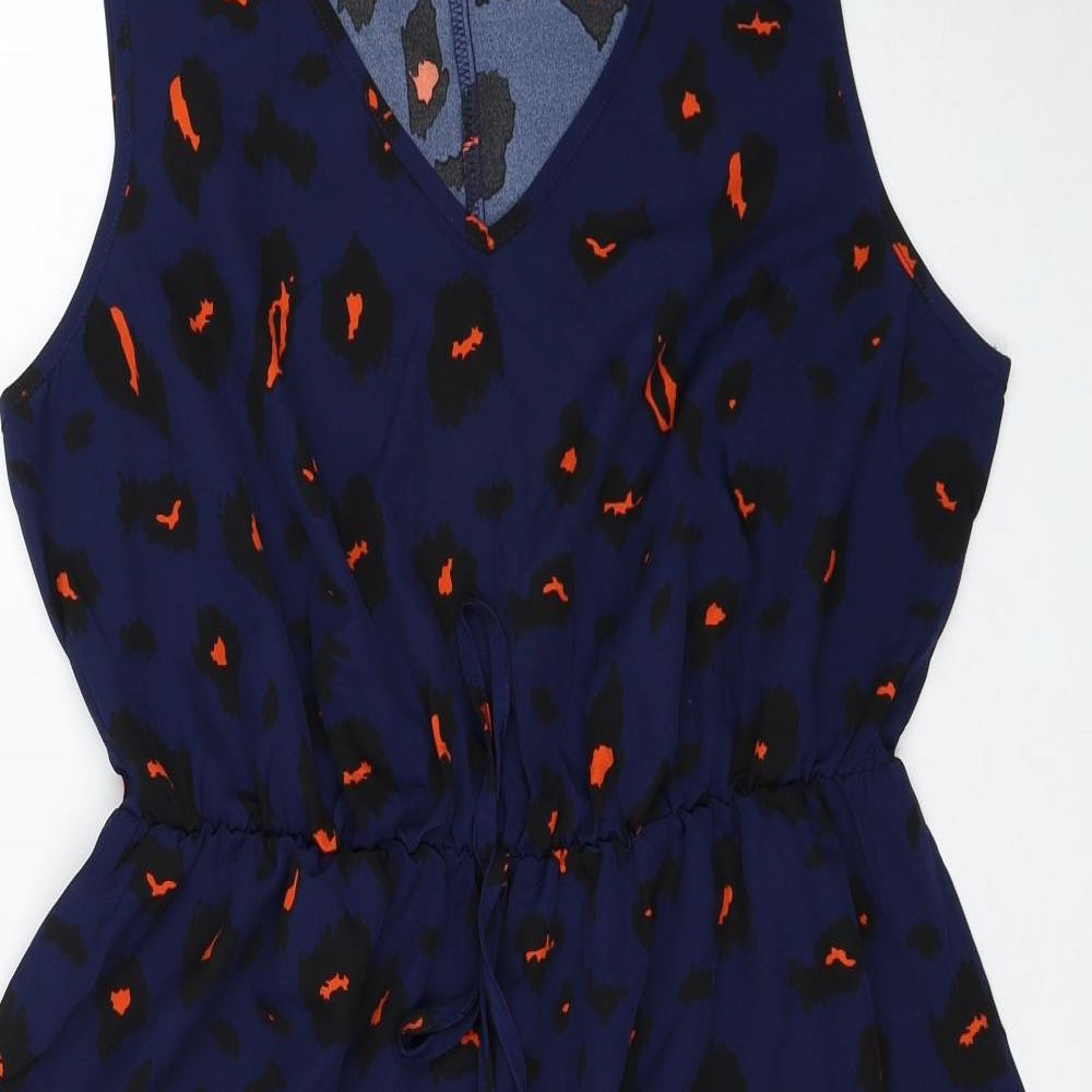 SheIn Womens Blue Animal Print Polyester Fit & Flare Size XL V-Neck Pullover - Leopard Pattern