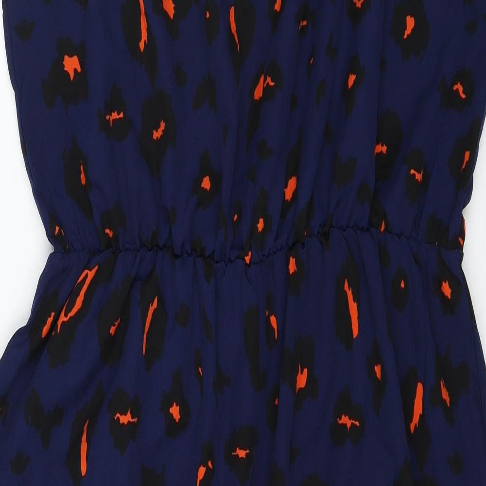 SheIn Womens Blue Animal Print Polyester Fit & Flare Size XL V-Neck Pullover - Leopard Pattern