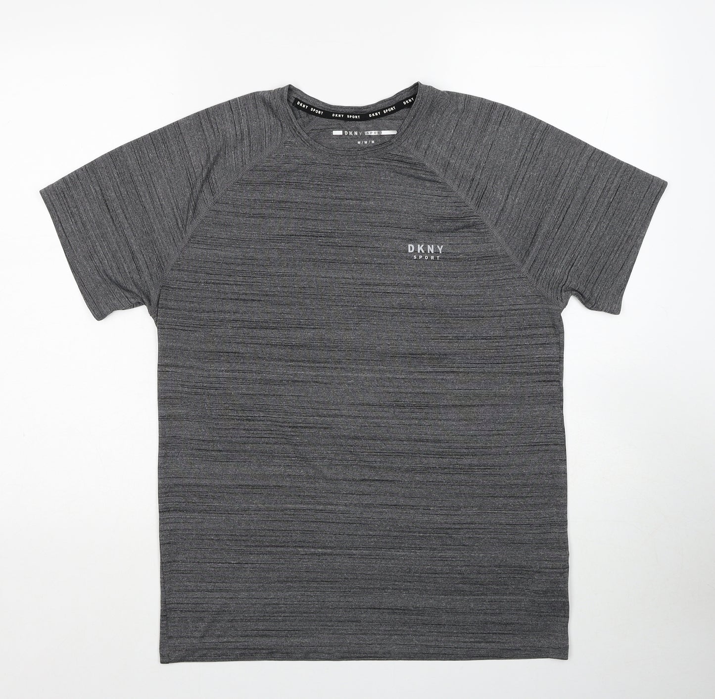 DKNY Mens Grey Polyester Basic T-Shirt Size M Round Neck Pullover