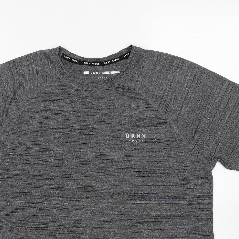 DKNY Mens Grey Polyester Basic T-Shirt Size M Round Neck Pullover