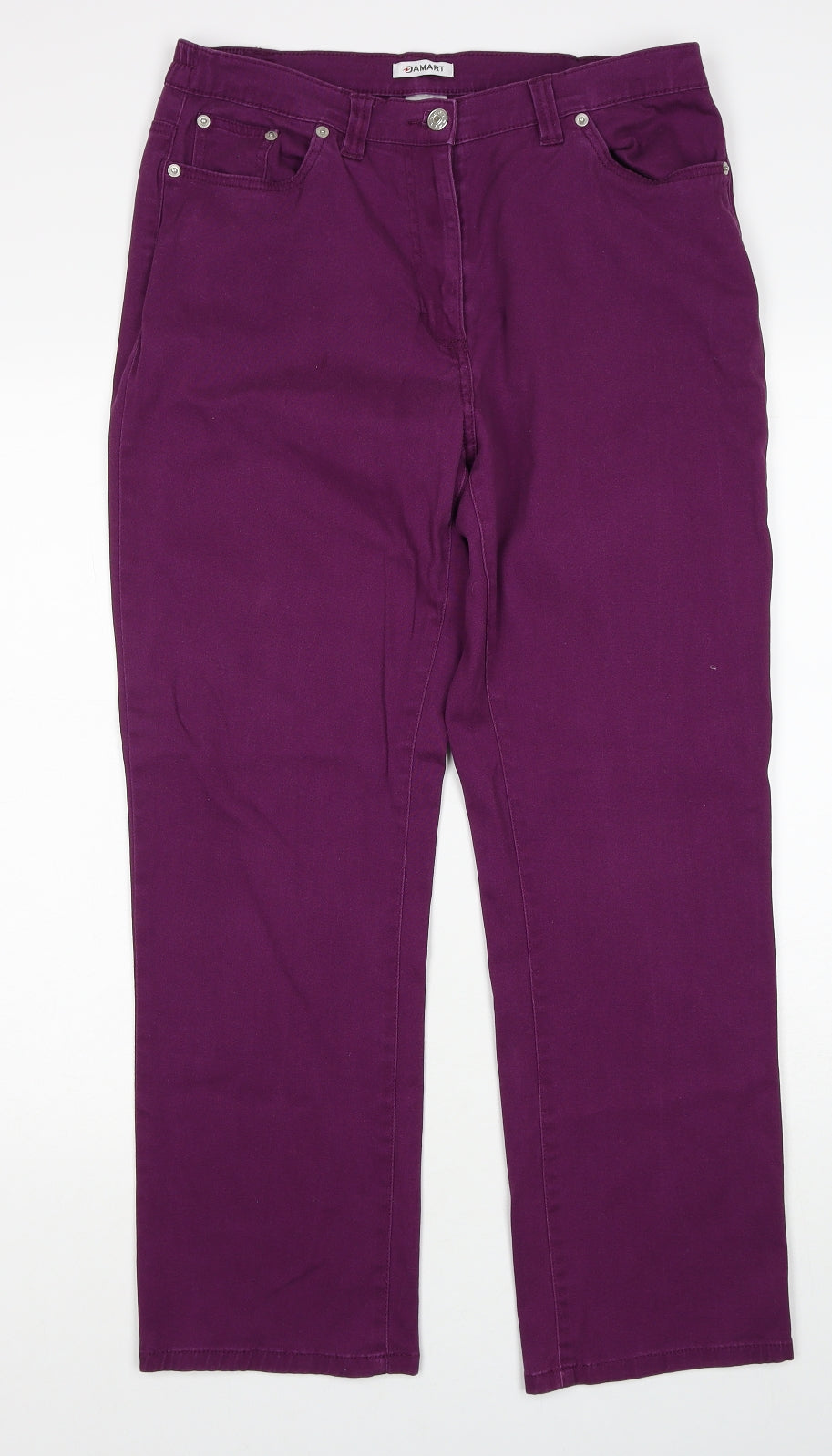 Damart Womens Purple Cotton Straight Jeans Size 14 Regular Zip