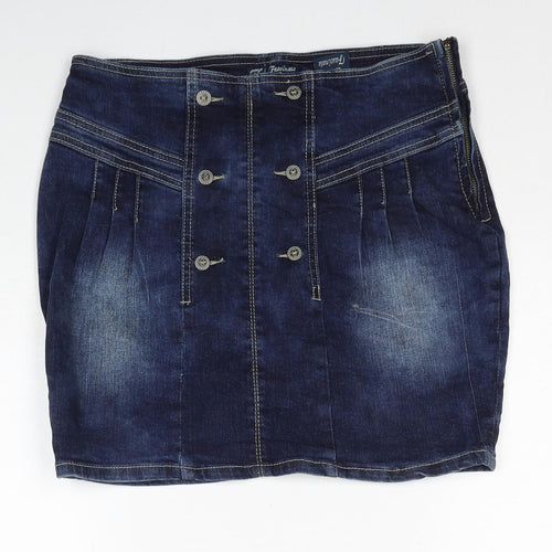Facinate Womens Blue Cotton A-Line Skirt Size L Zip