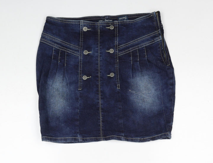 Facinate Womens Blue Cotton A-Line Skirt Size L Zip