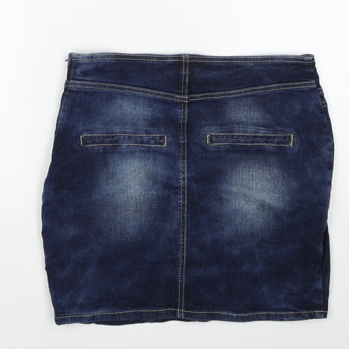 Facinate Womens Blue Cotton A-Line Skirt Size L Zip