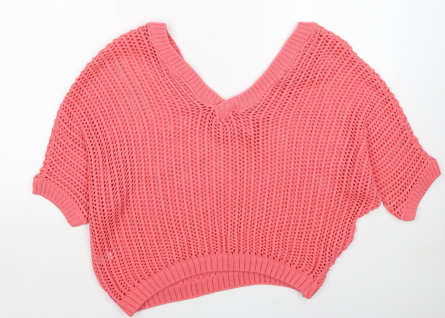 Jealous Womens Pink V-Neck Acrylic Pullover Jumper Size M - Size M-L