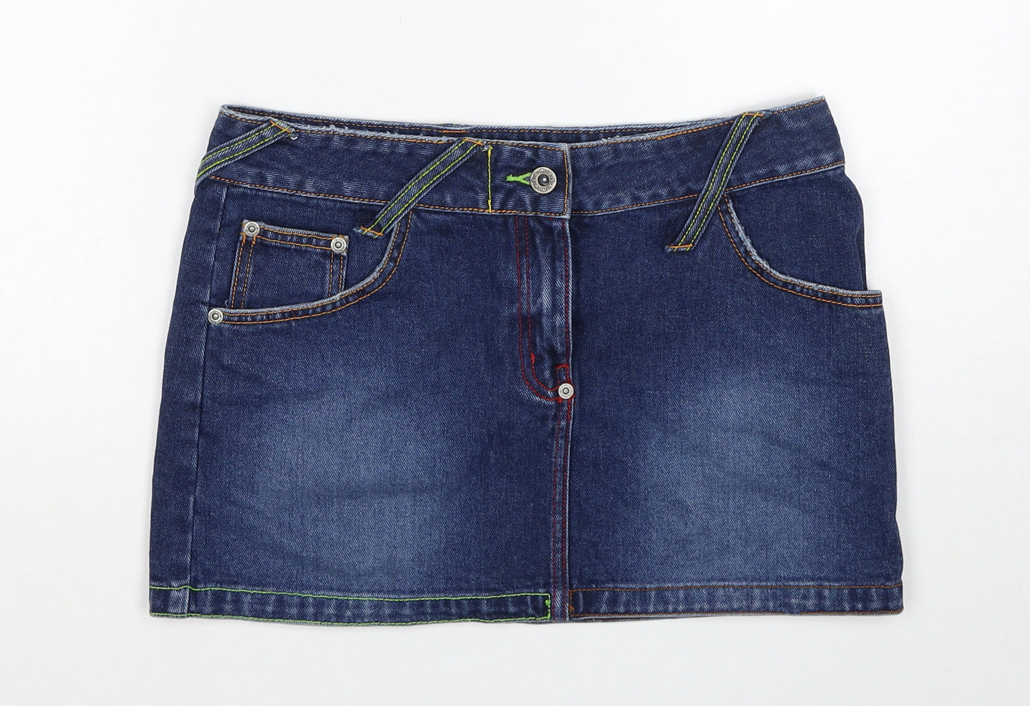 Topshop Womens Blue Cotton Mini Skirt Size 10 Zip