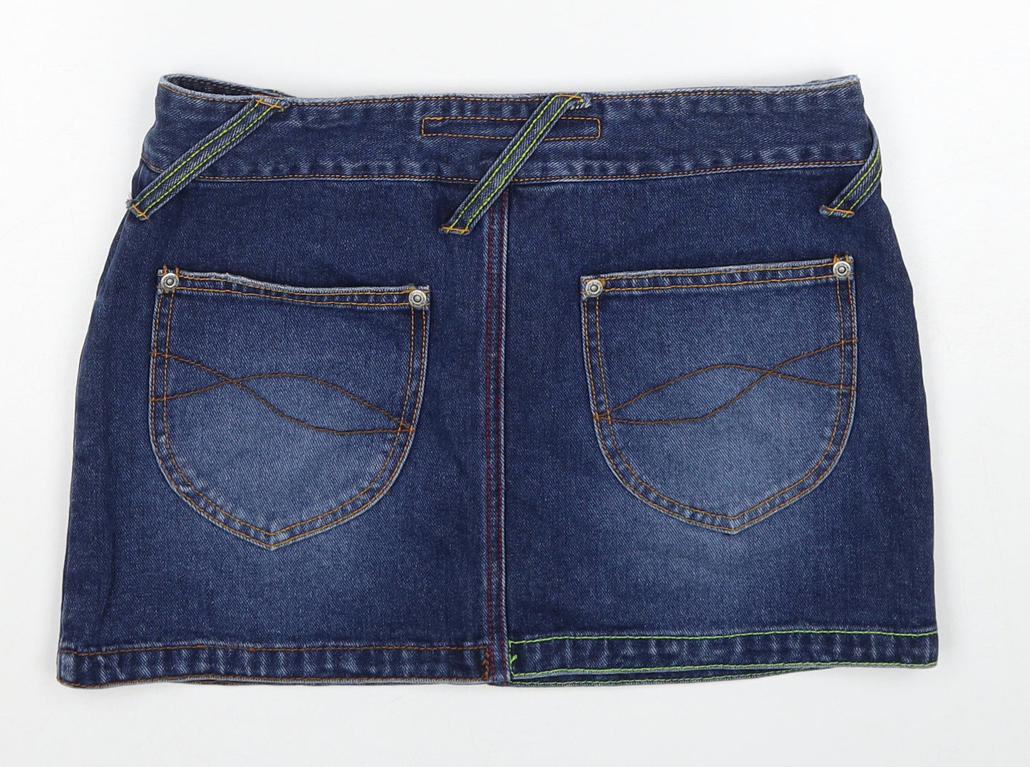 Topshop Womens Blue Cotton Mini Skirt Size 10 Zip