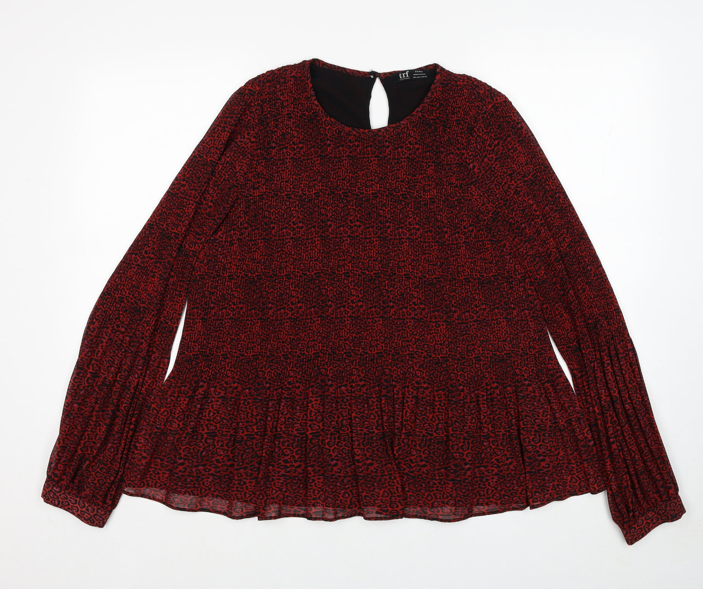 Zara Womens Red Animal Print Polyester Basic Blouse Size L Boat Neck - Leopard Print