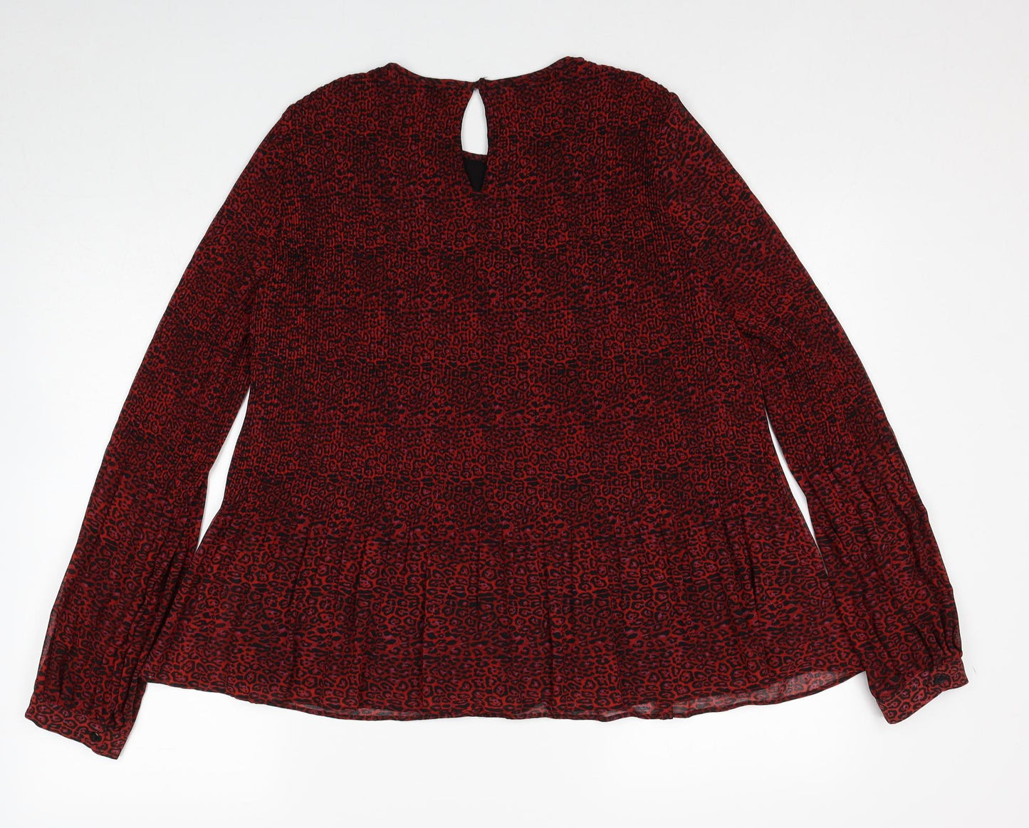 Zara Womens Red Animal Print Polyester Basic Blouse Size L Boat Neck - Leopard Print