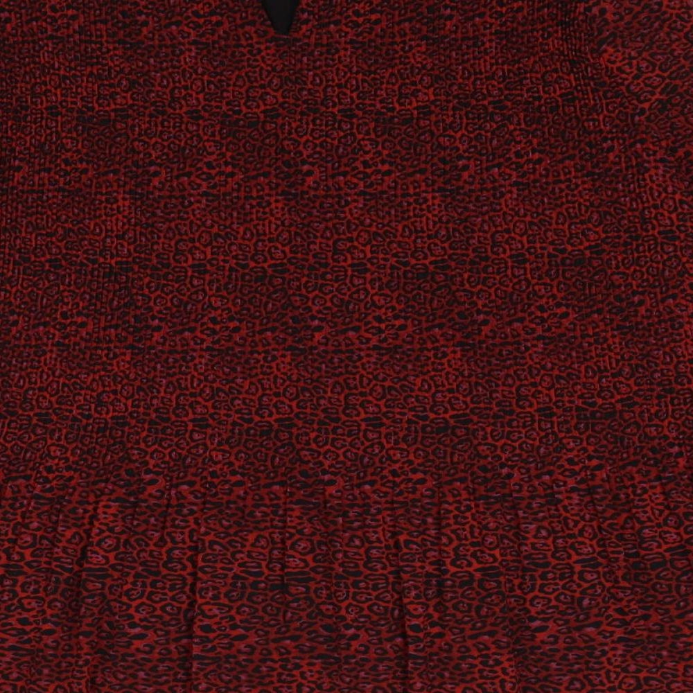 Zara Womens Red Animal Print Polyester Basic Blouse Size L Boat Neck - Leopard Print