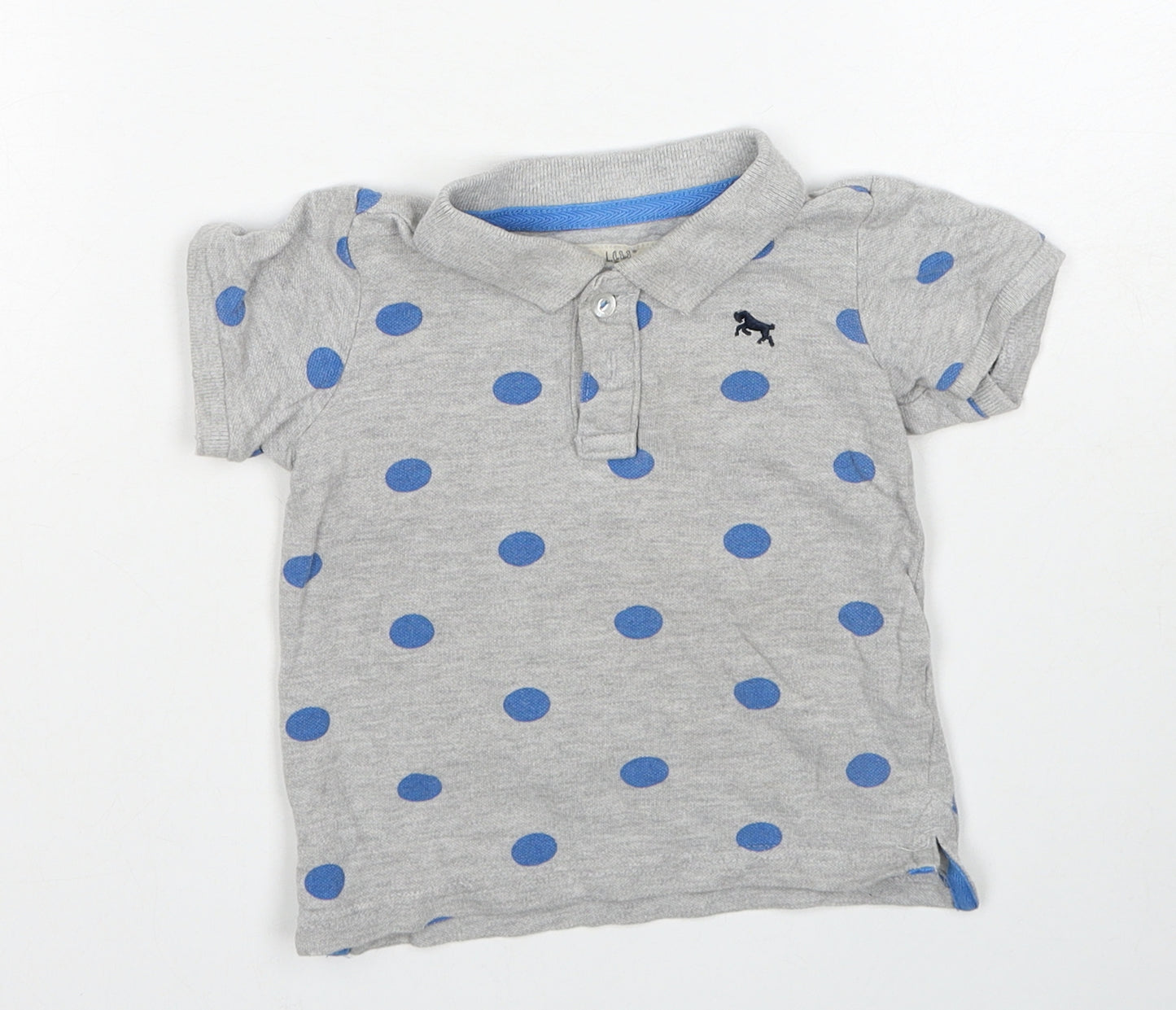 H&M Boys Grey Polka Dot Cotton Basic Polo Size 3-6 Months Collared Button