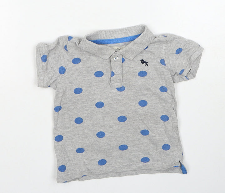 H&M Boys Grey Polka Dot Cotton Basic Polo Size 3-6 Months Collared Button