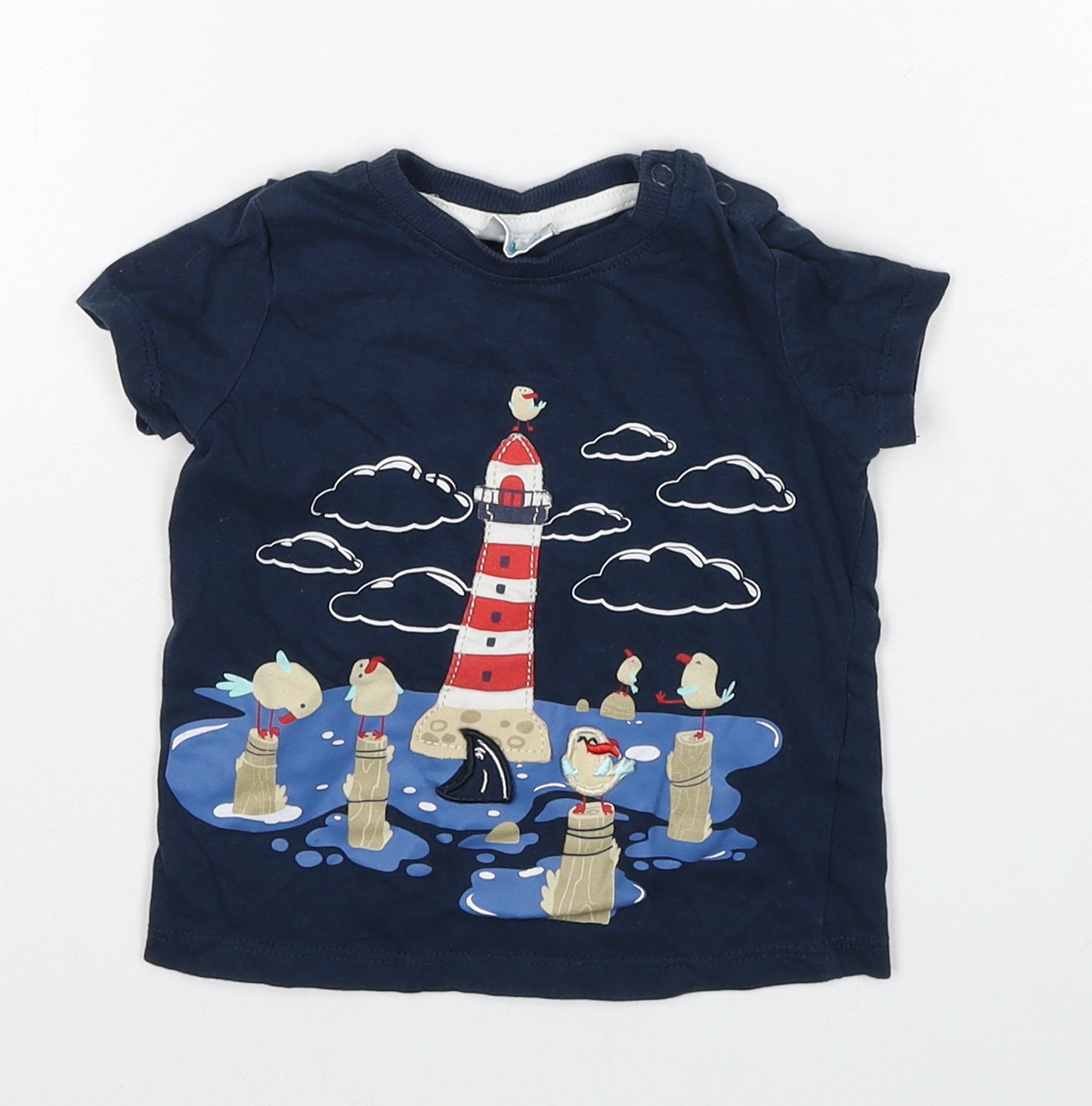 So Cute Boys Blue Cotton Basic T-Shirt Size 9-12 Months Round Neck Pullover - Lighthouse