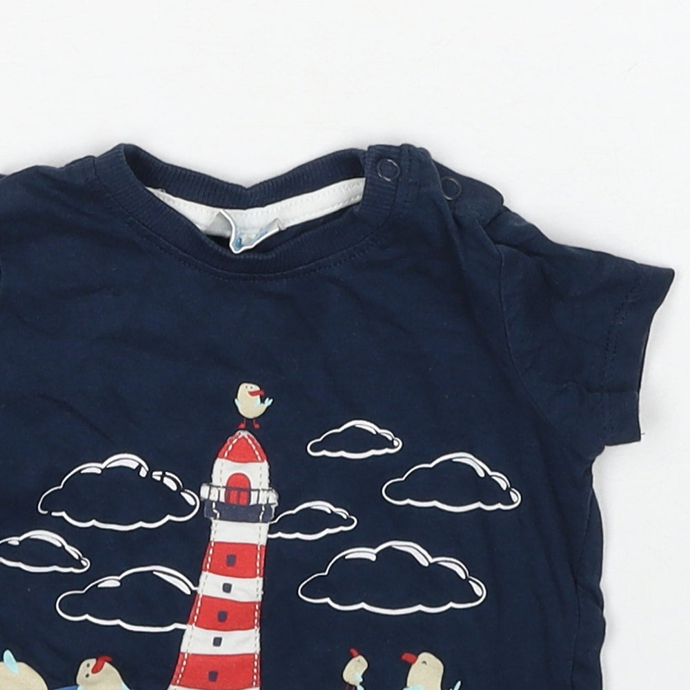 So Cute Boys Blue Cotton Basic T-Shirt Size 9-12 Months Round Neck Pullover - Lighthouse