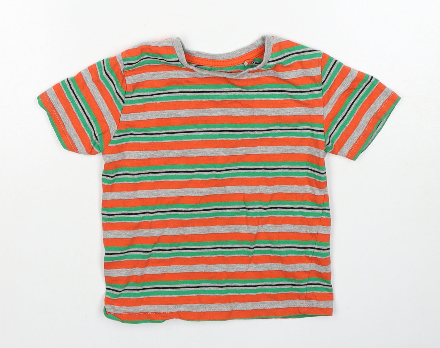 Jeff&Co Boys Orange Striped Cotton Basic T-Shirt Size 18-24 Months Round Neck Pullover