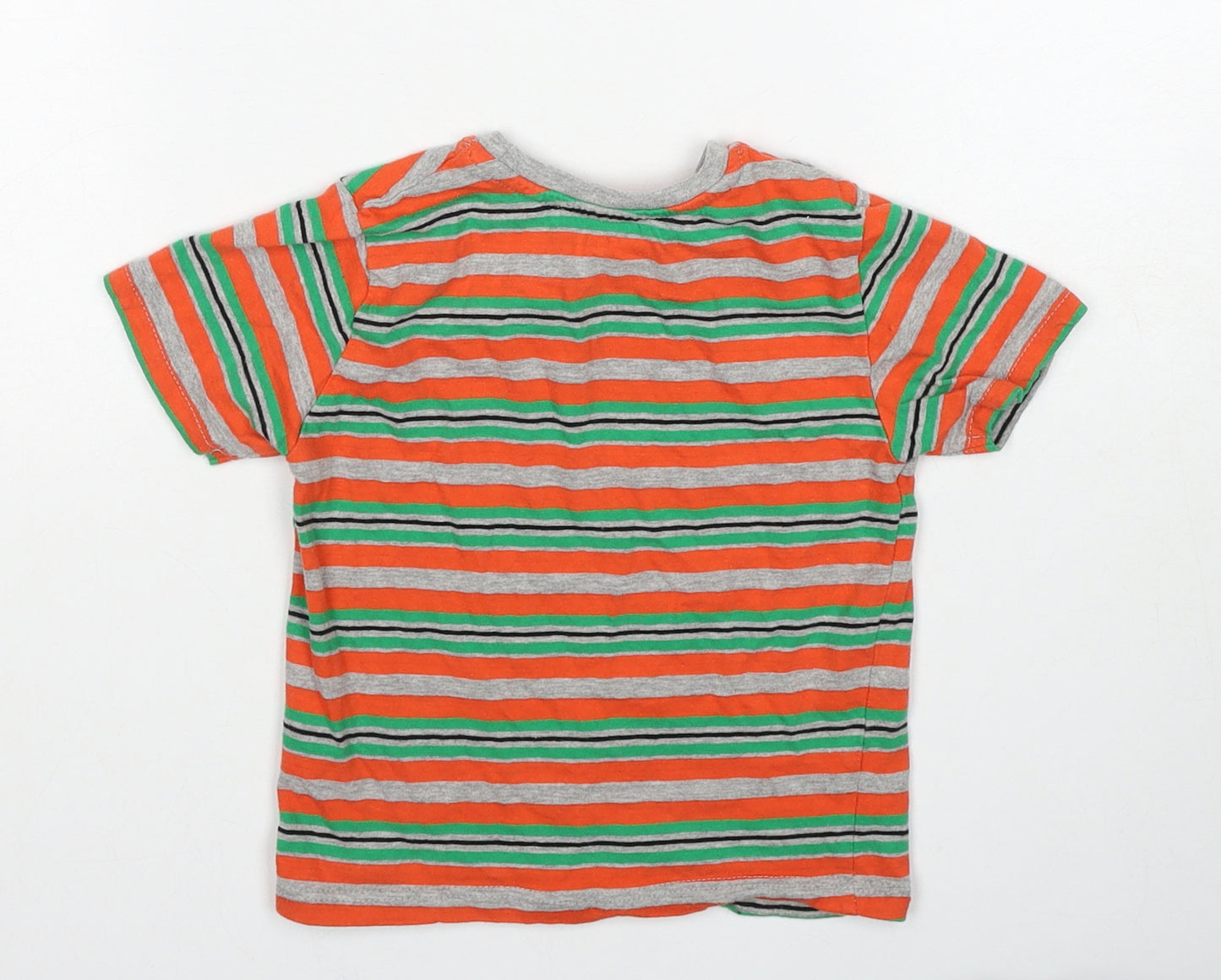 Jeff&Co Boys Orange Striped Cotton Basic T-Shirt Size 18-24 Months Round Neck Pullover