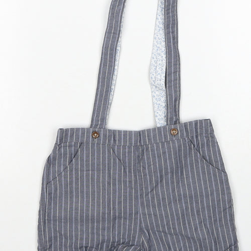 John Lewis Boys Grey Striped Cotton Dungaree One-Piece Size 18-24 Months Button
