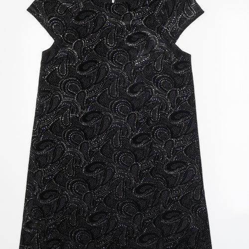 River Island Womens Black Geometric Polyester Shift Size 8 Round Neck Button