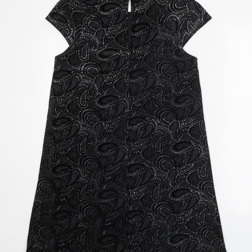 River Island Womens Black Geometric Polyester Shift Size 8 Round Neck Button