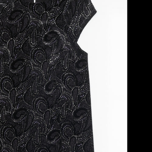 River Island Womens Black Geometric Polyester Shift Size 8 Round Neck Button