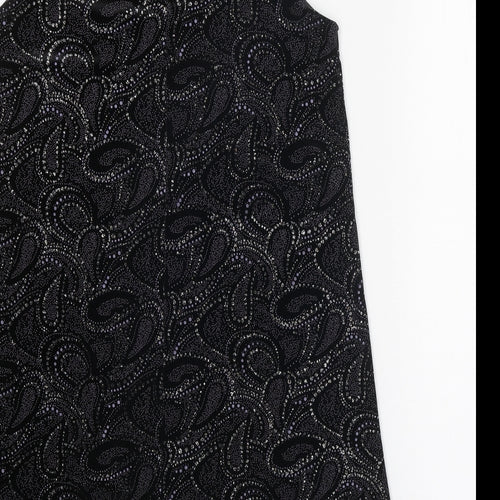River Island Womens Black Geometric Polyester Shift Size 8 Round Neck Button