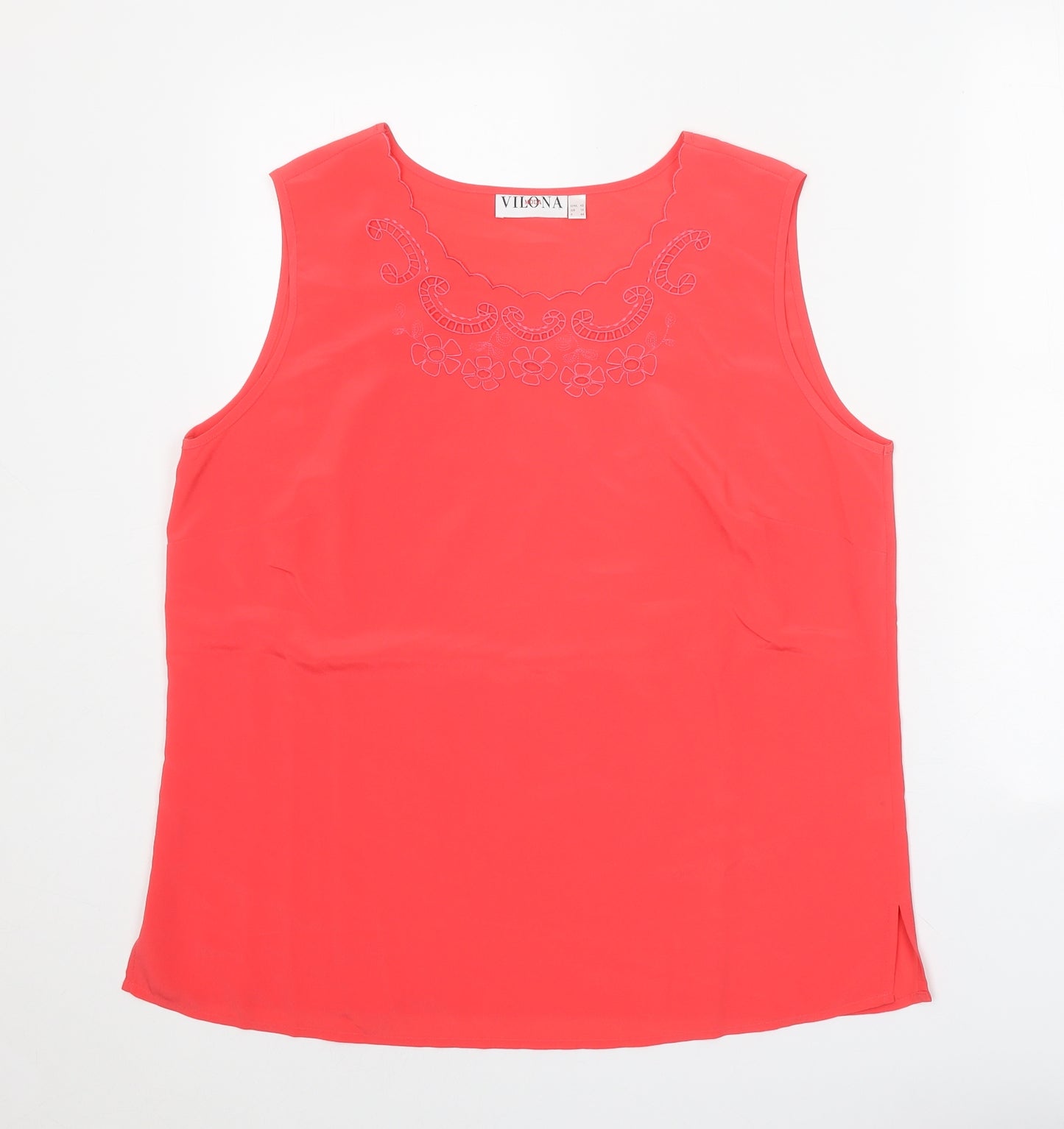 Vilona Moda Womens Pink Polyester Basic Tank Size 16 Round Neck