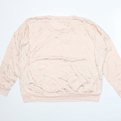 Nutmeg Womens Pink Scoop Neck Geometric Polyester Pullover Jumper Size 12 - Stars
