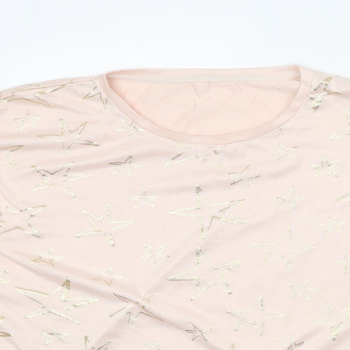 Nutmeg Womens Pink Scoop Neck Geometric Polyester Pullover Jumper Size 12 - Stars