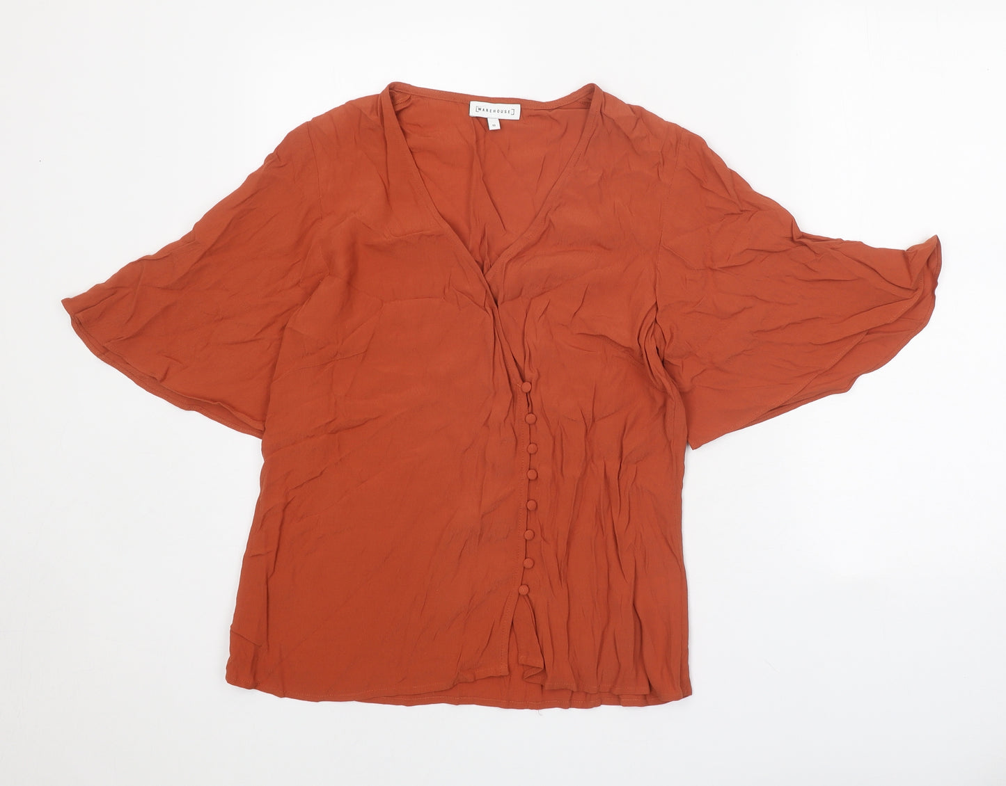 Warehouse Womens Orange Viscose Basic Blouse Size 10 V-Neck
