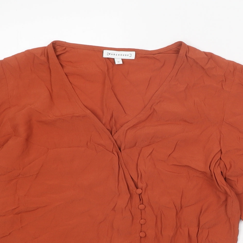 Warehouse Womens Orange Viscose Basic Blouse Size 10 V-Neck