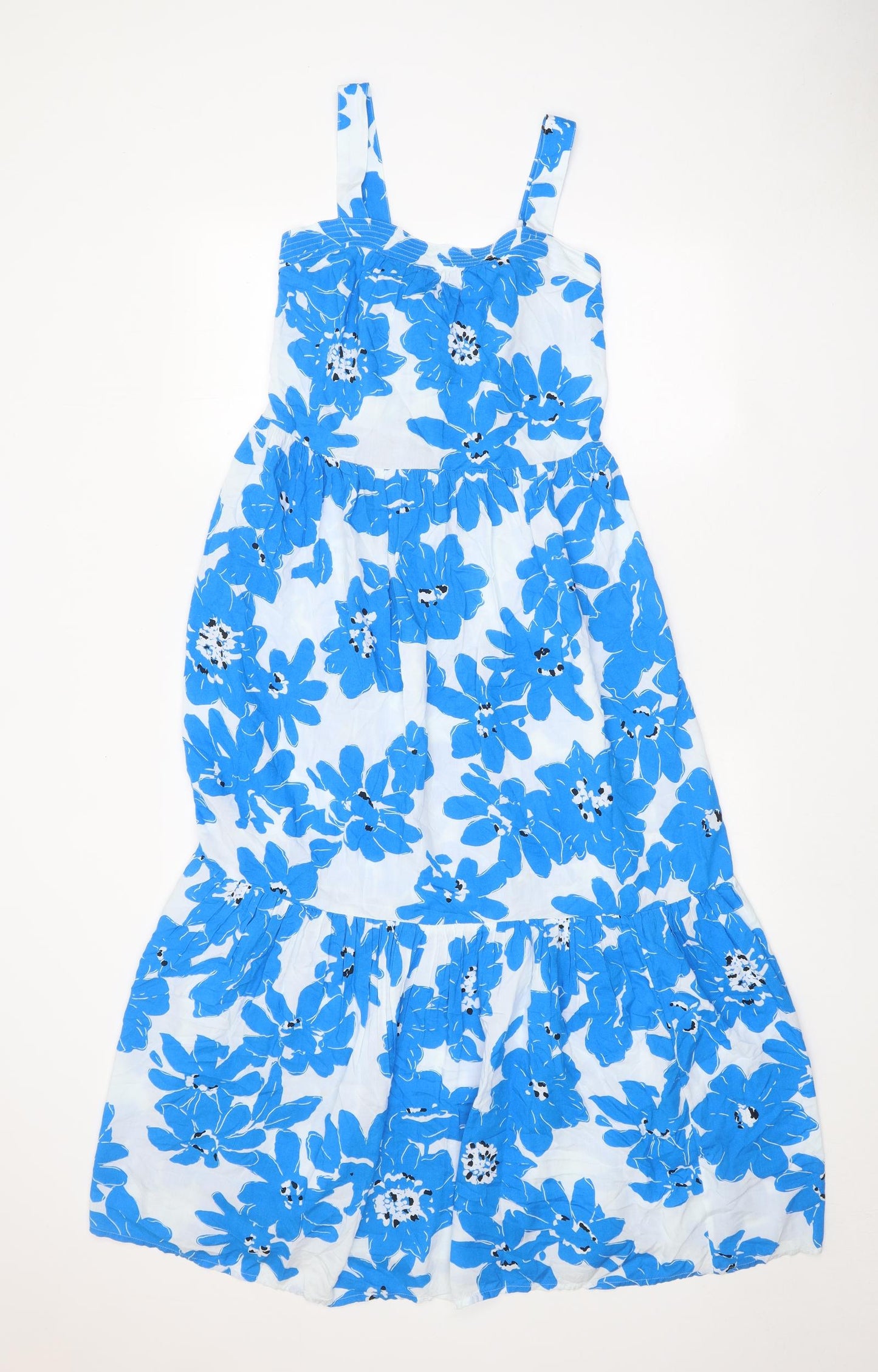 Marks and Spencer Womens Blue Floral Viscose Fit & Flare Size 8 Scoop Neck Tie